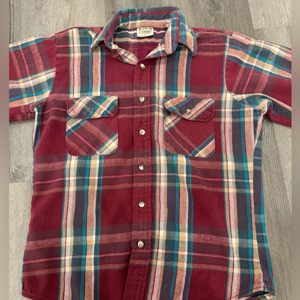 Men’s Vintage Five Brother Maroon & Turquoise Flannel Size Medium